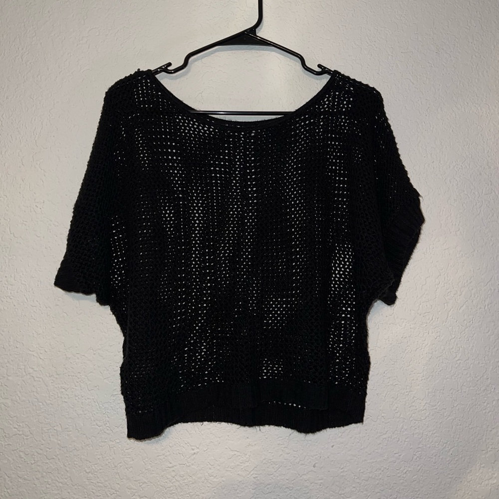Hollow Knit Sweater, Black, women’s Medium